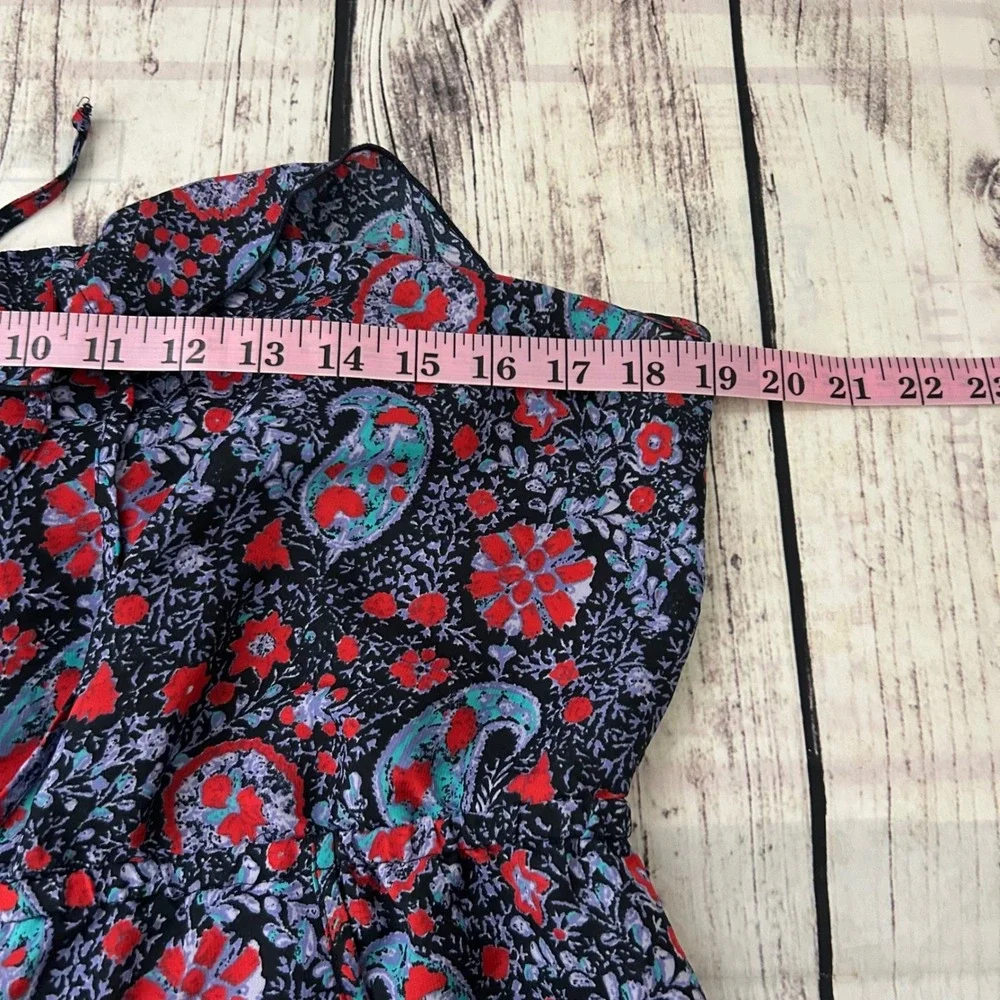 American Eagle Paisley Floral Boho Mini Dress Navy Red Teal Large L/G